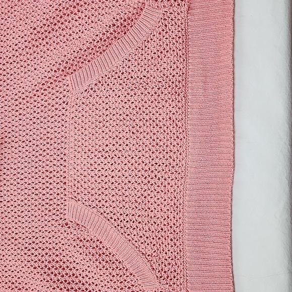 Shirt 469 Large Crochet Pink Linen/Cotton Hooded Kangaroo Pocket Pullover - Picture 5 of 8